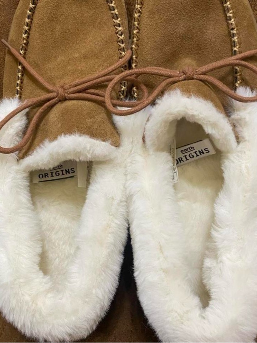 Earth Origins Chestnut Tan Faux-Suede Women's Faux-Fur Lined Slippers